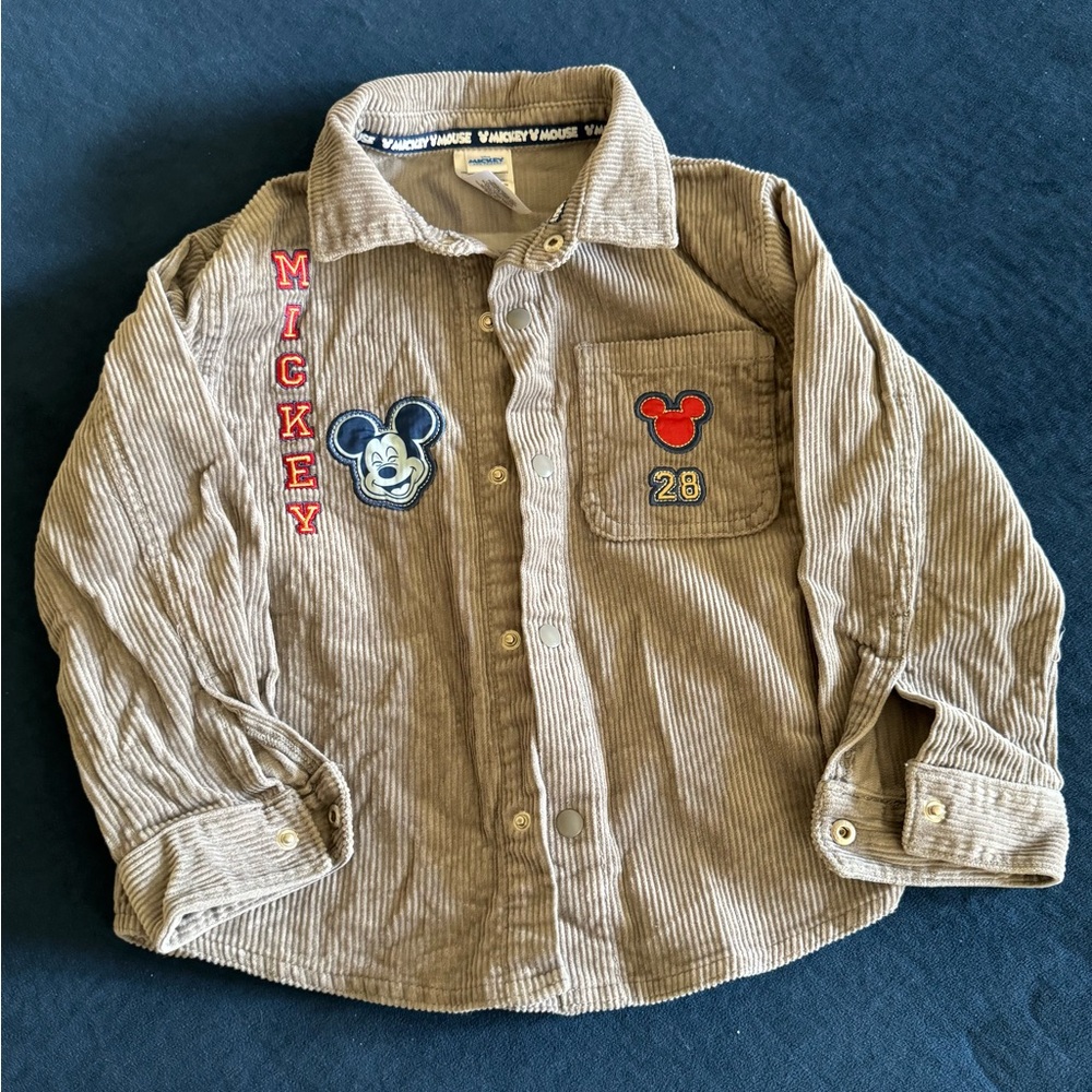 Mickey Mouse Gray Corduroy Button-Up Shirt for Kids